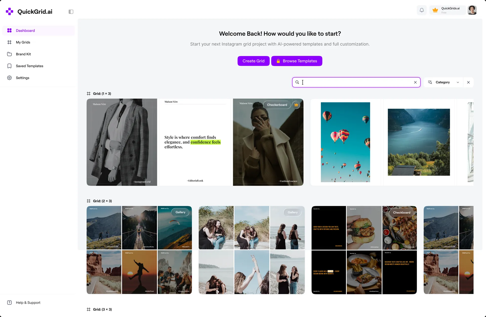 QuickGrid.ai: app · dashboard