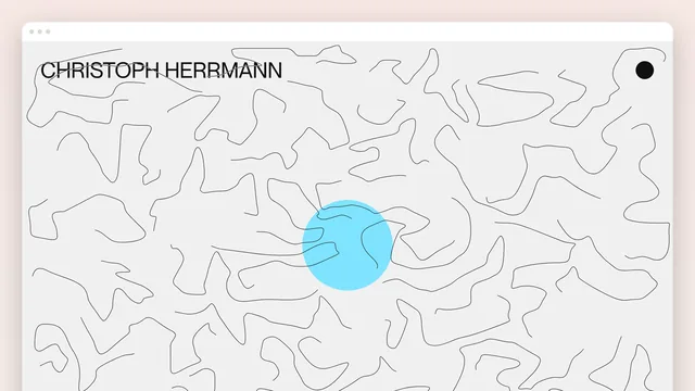 The Chrrmnn home page in a browser window: "CHRISTOPH HERRMANN" top left, "ART DIRECTOR / DESIGNER" and "BERLIN" along the bottom, and a field of thin meandering lines over pale grey with a single coloured disc in the middle